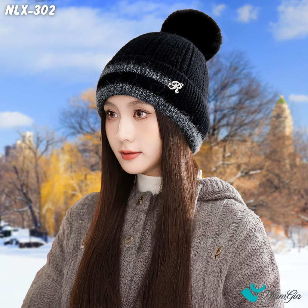 Nón Len Trái Châu Phối Viền 2 Lớp Giữ Ấm Cao Cấp Màu Đen (NLX302)