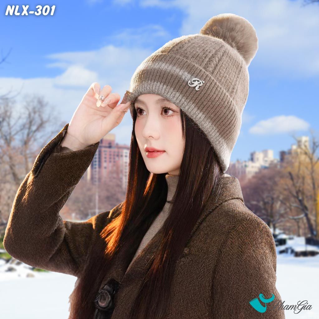 Nón Len Trái Châu Phối Viền 2 Lớp Giữ Ấm Cao Cấp Màu Nâu Tây (NLX301)