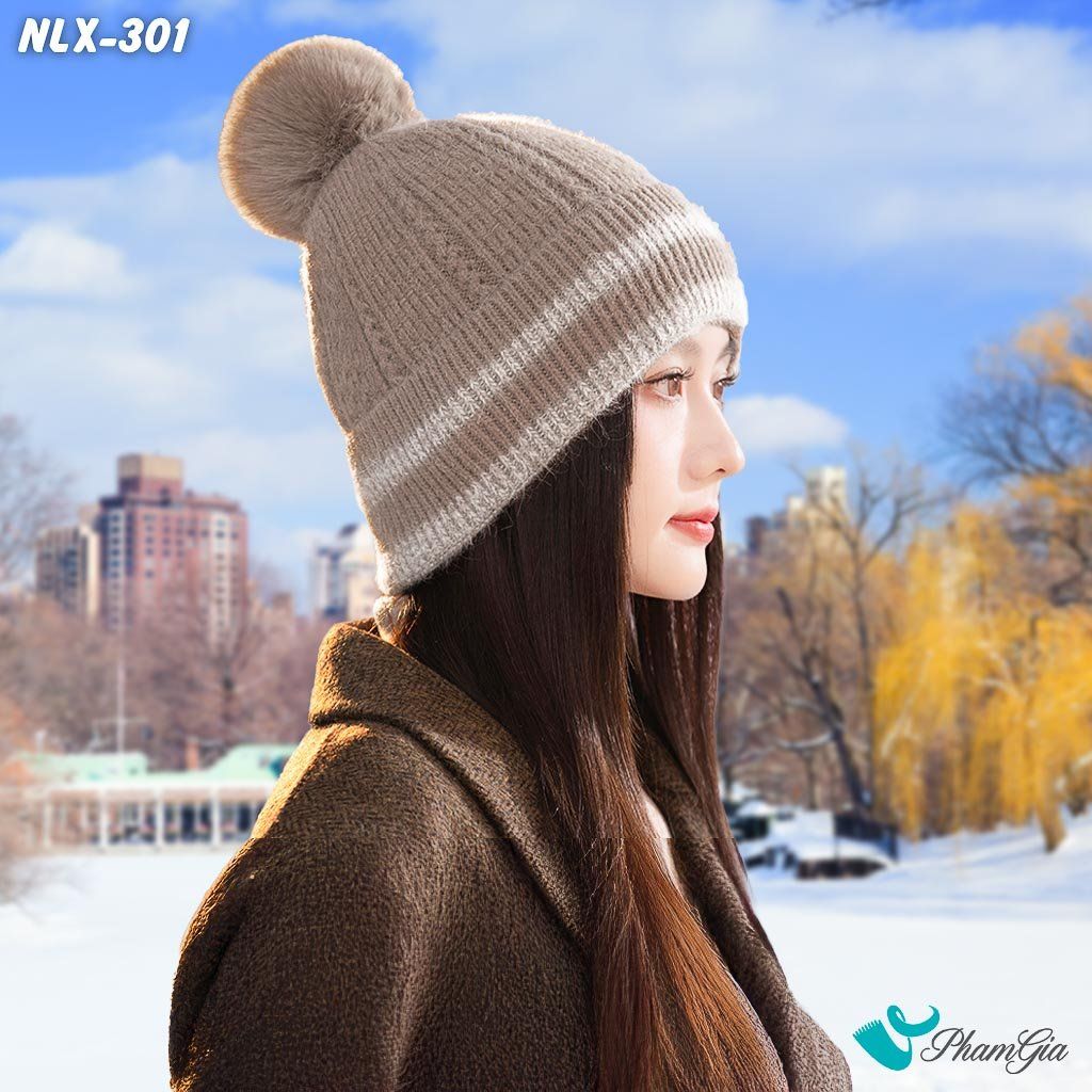 Nón Len Trái Châu Phối Viền 2 Lớp Giữ Ấm Cao Cấp Màu Nâu Tây (NLX301)