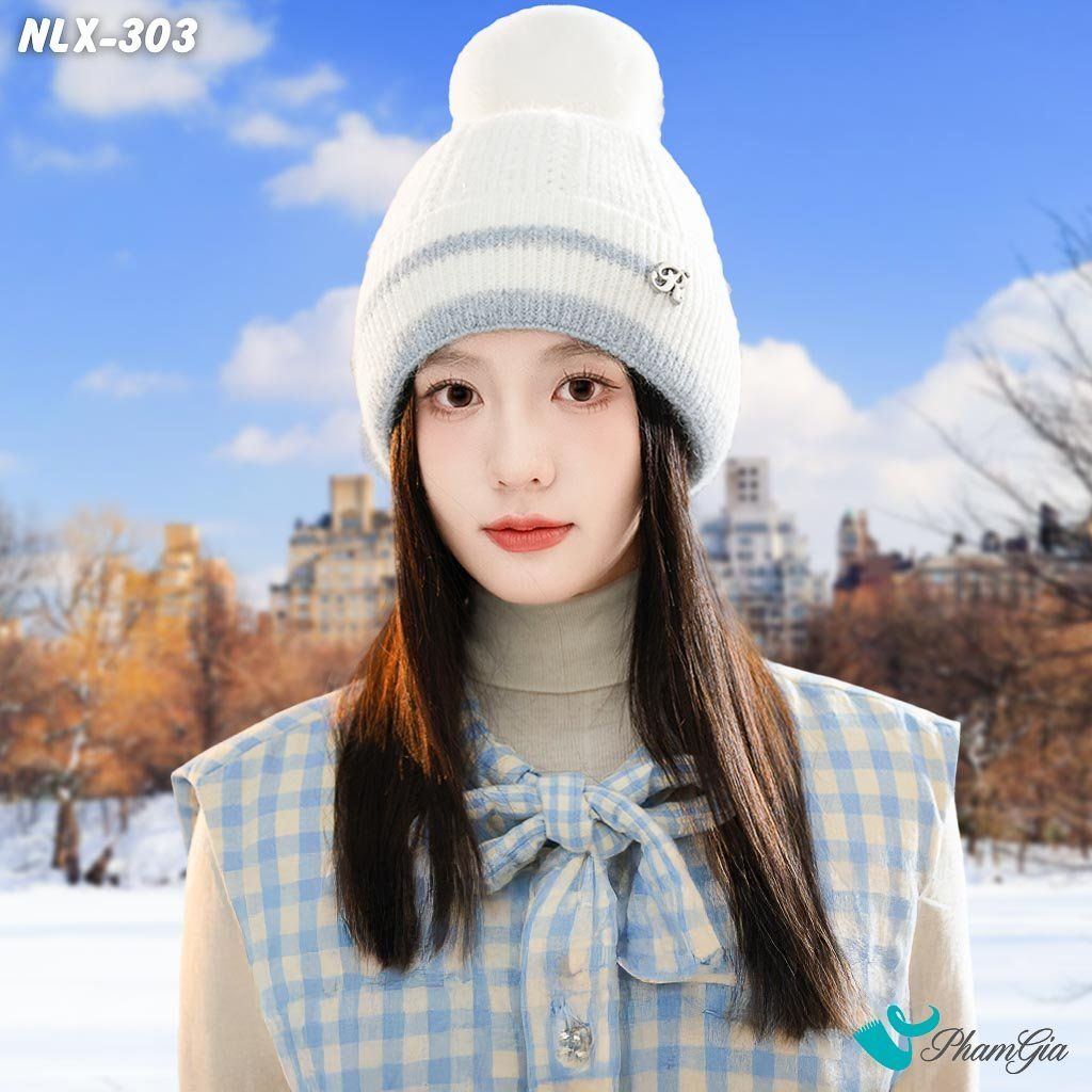 Nón Len Trái Châu Phối Viền 2 Lớp Giữ Ấm Cao Cấp Màu Trắng (NLX303)