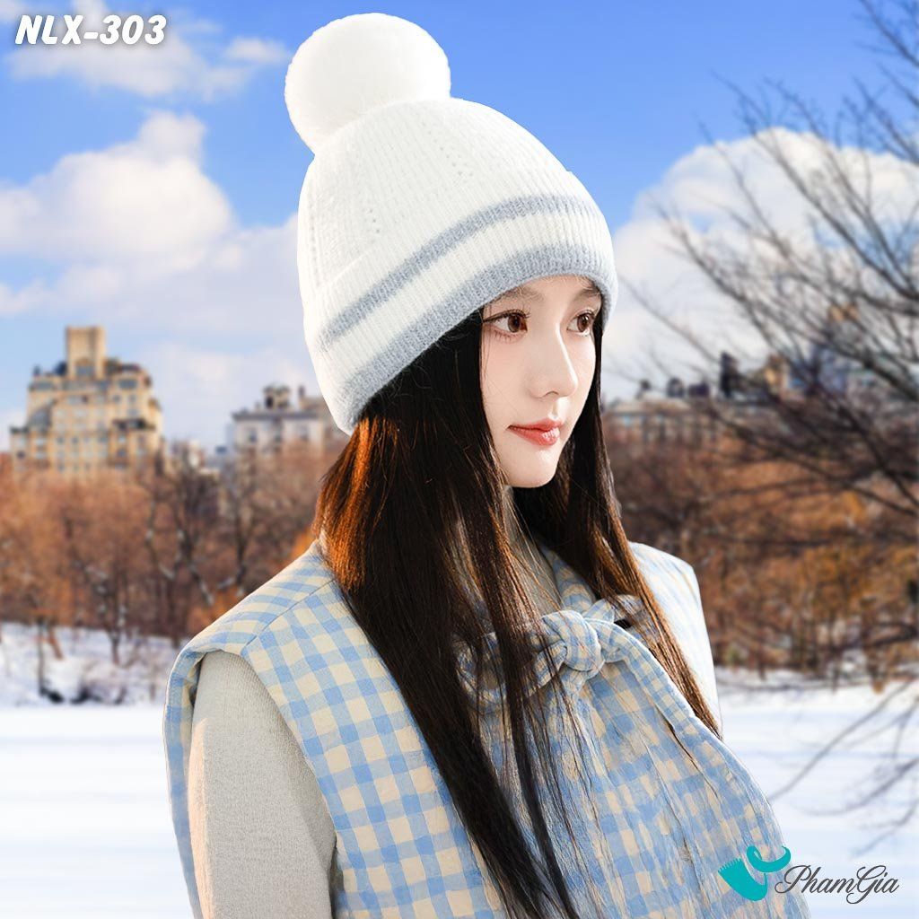 Nón Len Trái Châu Phối Viền 2 Lớp Giữ Ấm Cao Cấp Màu Trắng (NLX303)
