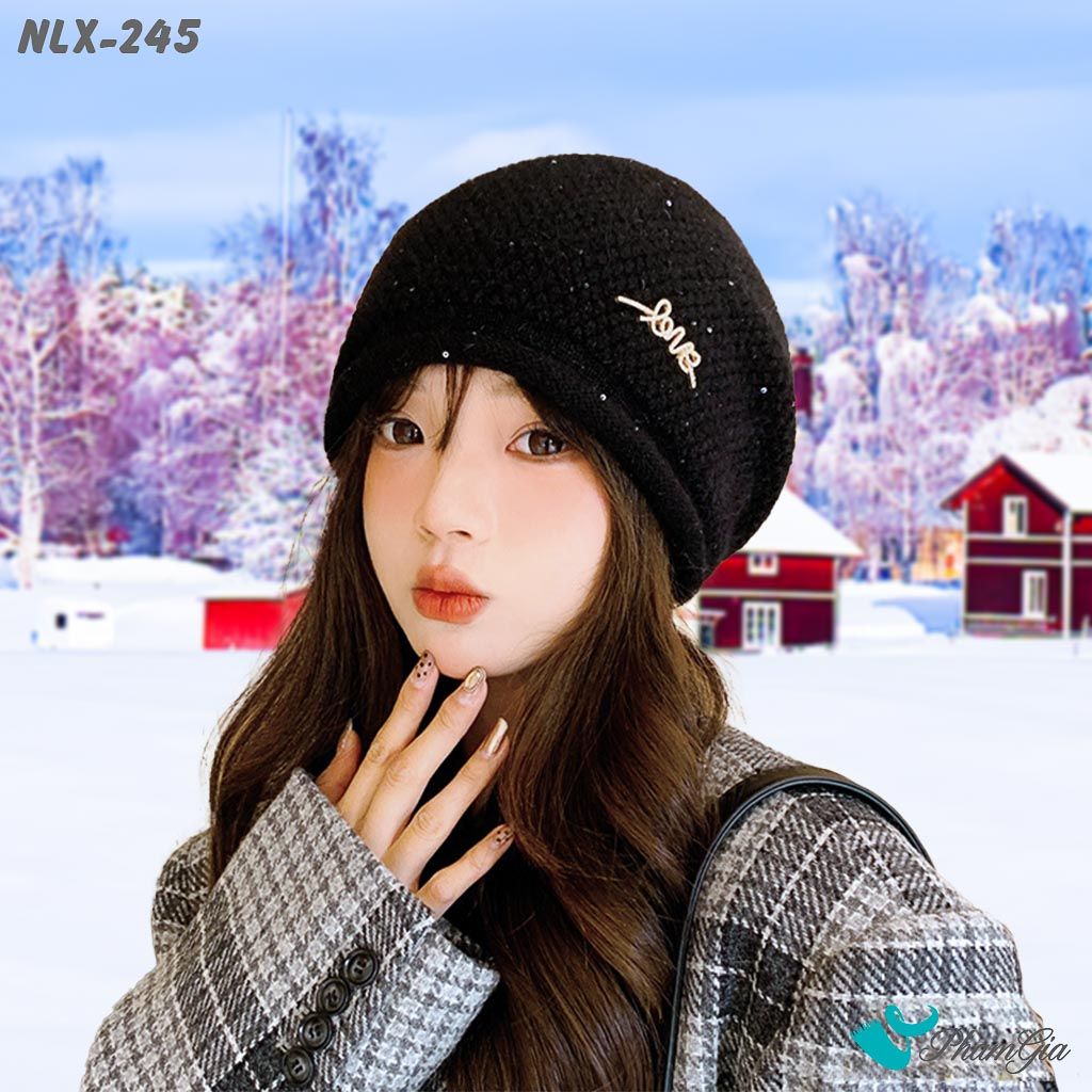 Nón Len Xì Trum Giữ Ấm Cao Cấp Phối Kim Tuyến Màu Đen (NLX245)