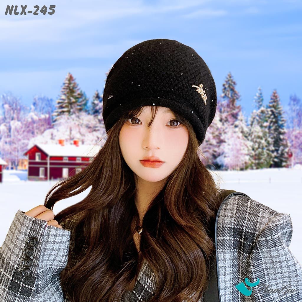 Nón Len Xì Trum Giữ Ấm Cao Cấp Phối Kim Tuyến Màu Đen (NLX245)