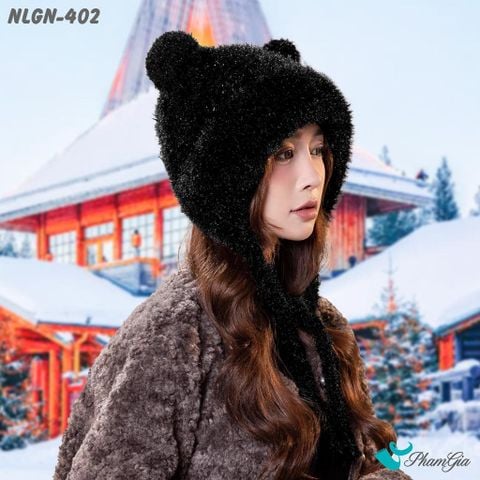 Góc Nghiêng Nón Lông Giữ Nhiệt 2 Lớp Cao Cấp Phong Cách Tai Gấu Màu Đen