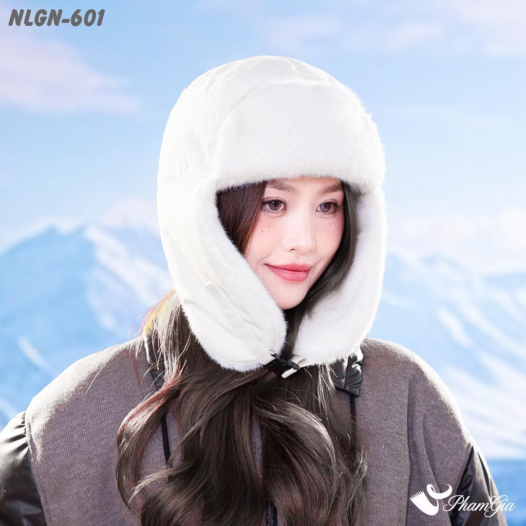 Model Đội Nón Lông Giữ Nhiệt Chuyên Dụng Siêu Dày Cao Cấp Màu Trắng Kem