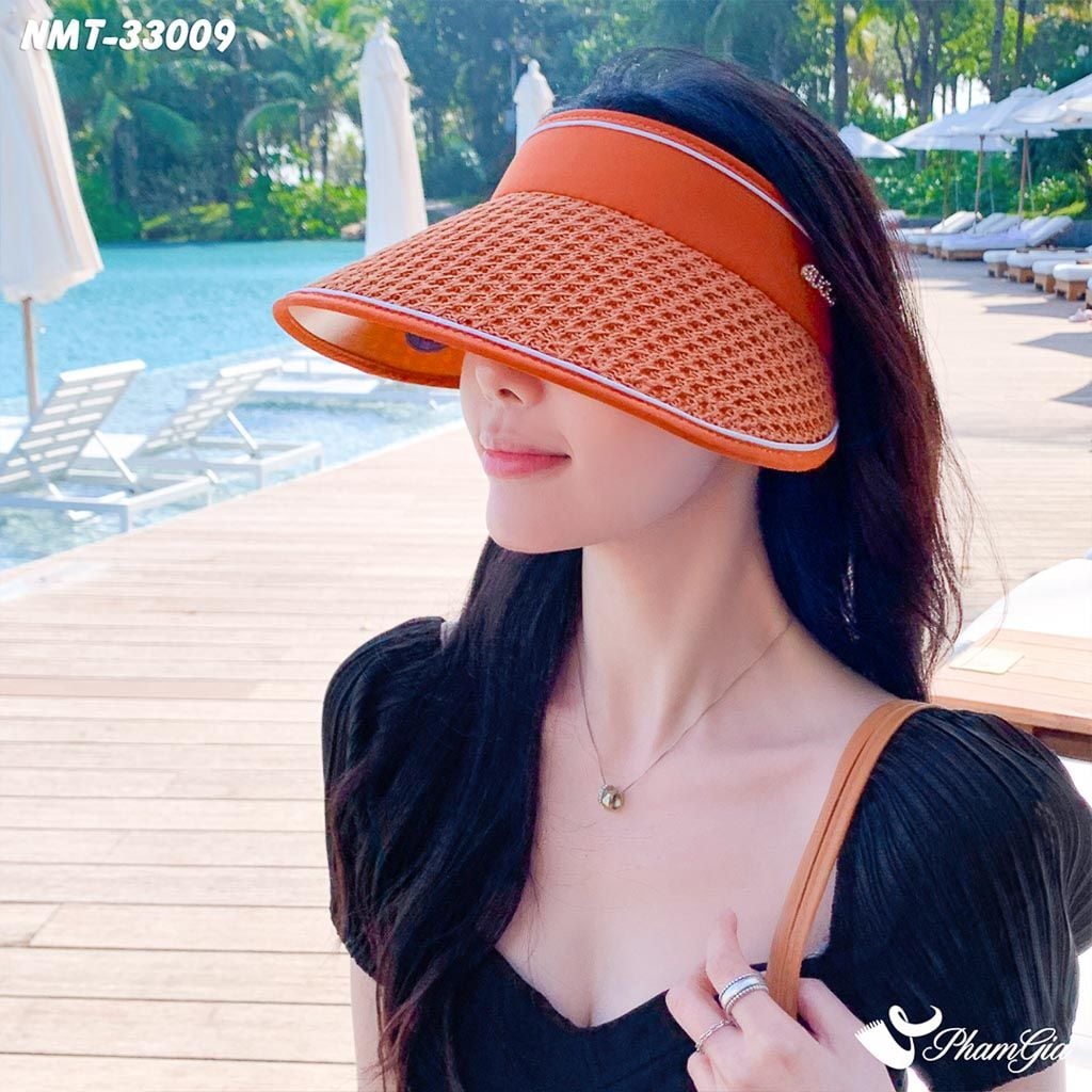 Model Đội Nón Mui Trần Chống Nắng Cách Nhiệt Thời Trang Màu Cam Gạch