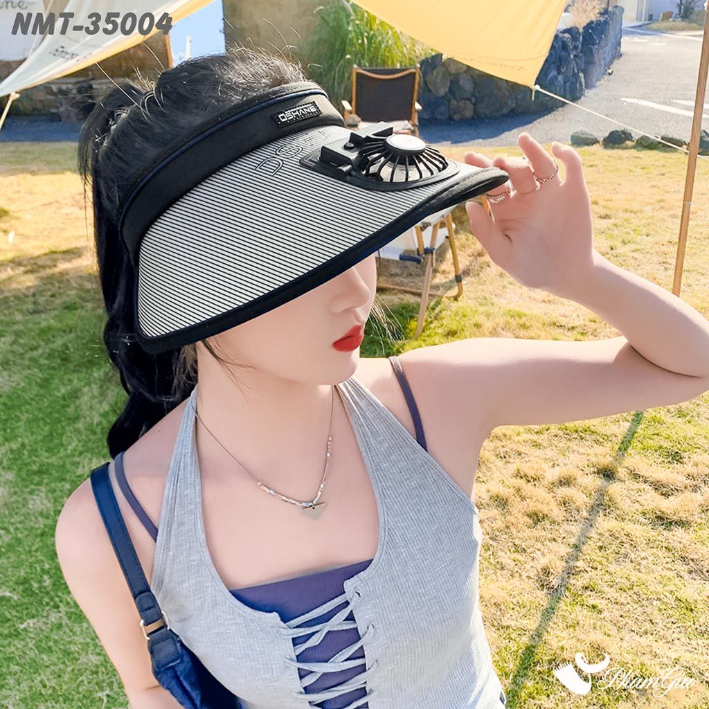 Model Đội Nón Mui Trần Gắn Quạt Sạc Chống Nắng Hạ Nhiêt Tiện Lợi Màu Đen