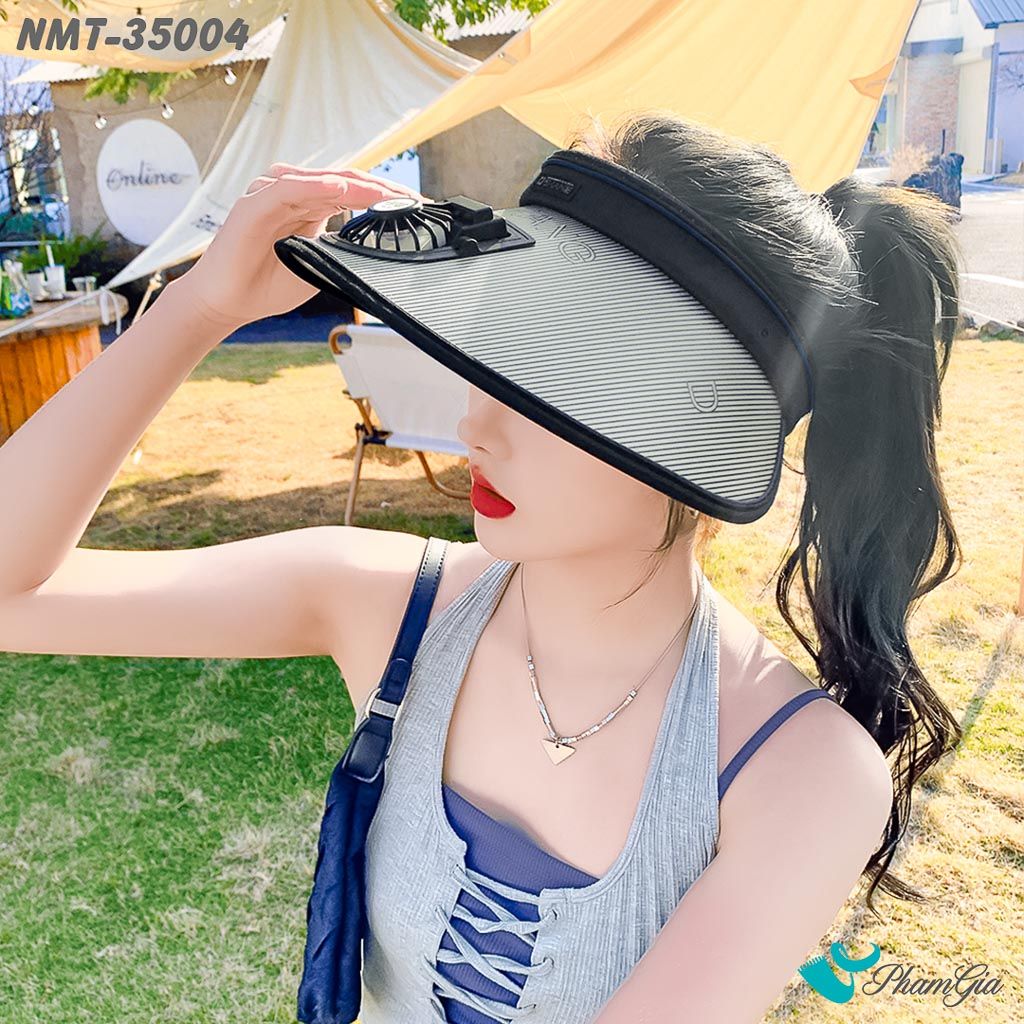 Nón Mui Trần Gắn Quạt Sạc Chống Nắng Hạ Nhiêt Tiện Lợi Màu Đen