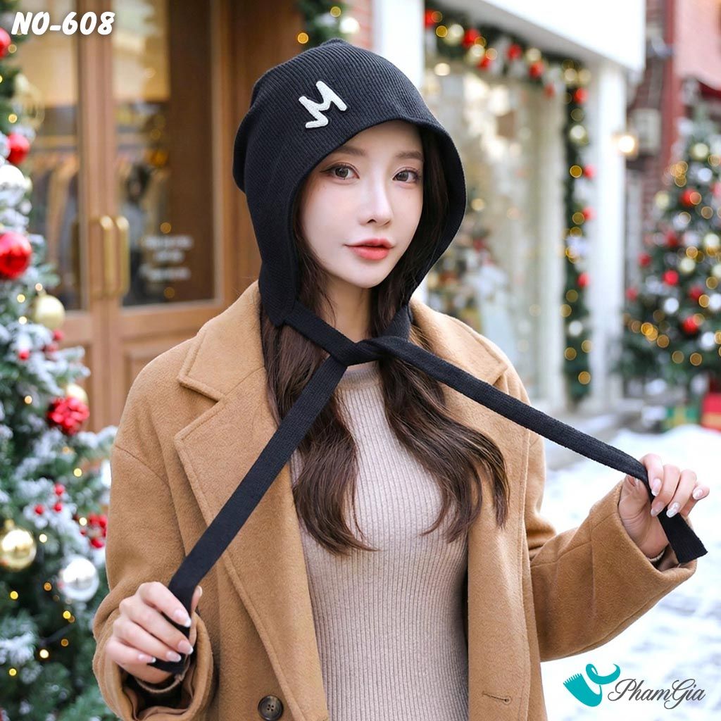 Nón Ống Thời Trang Phối Dây Cá Tính Màu Đen (NO608)