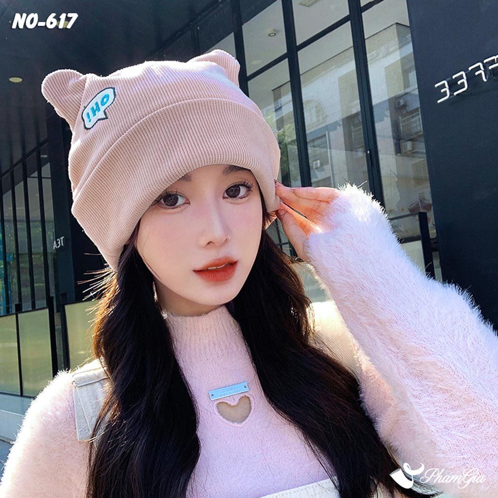 Nón Ống Thời Trang Phong Cách Tai Gấu Đáng Yêu Màu Hồng Baby