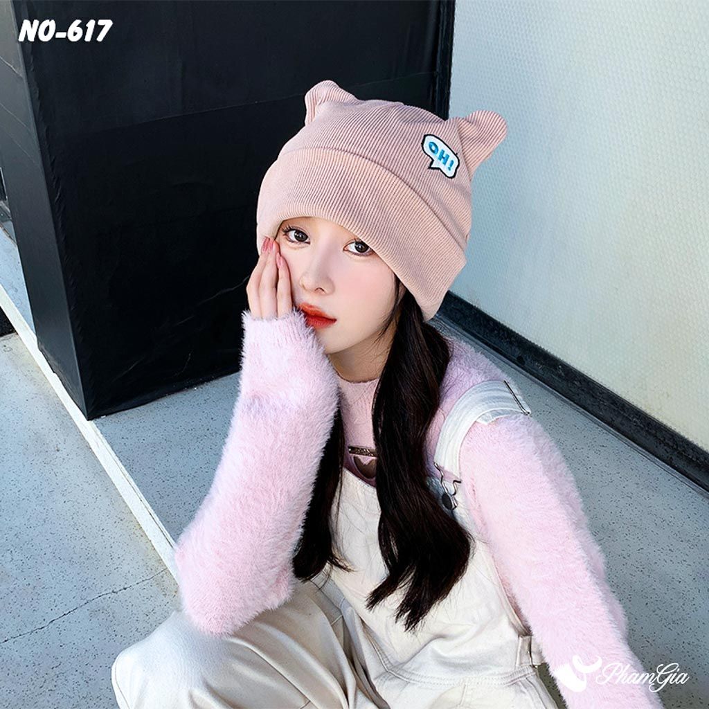Model Đội Nón Ống Thời Trang Phong Cách Tai Gấu Đáng Yêu Màu Hồng Baby