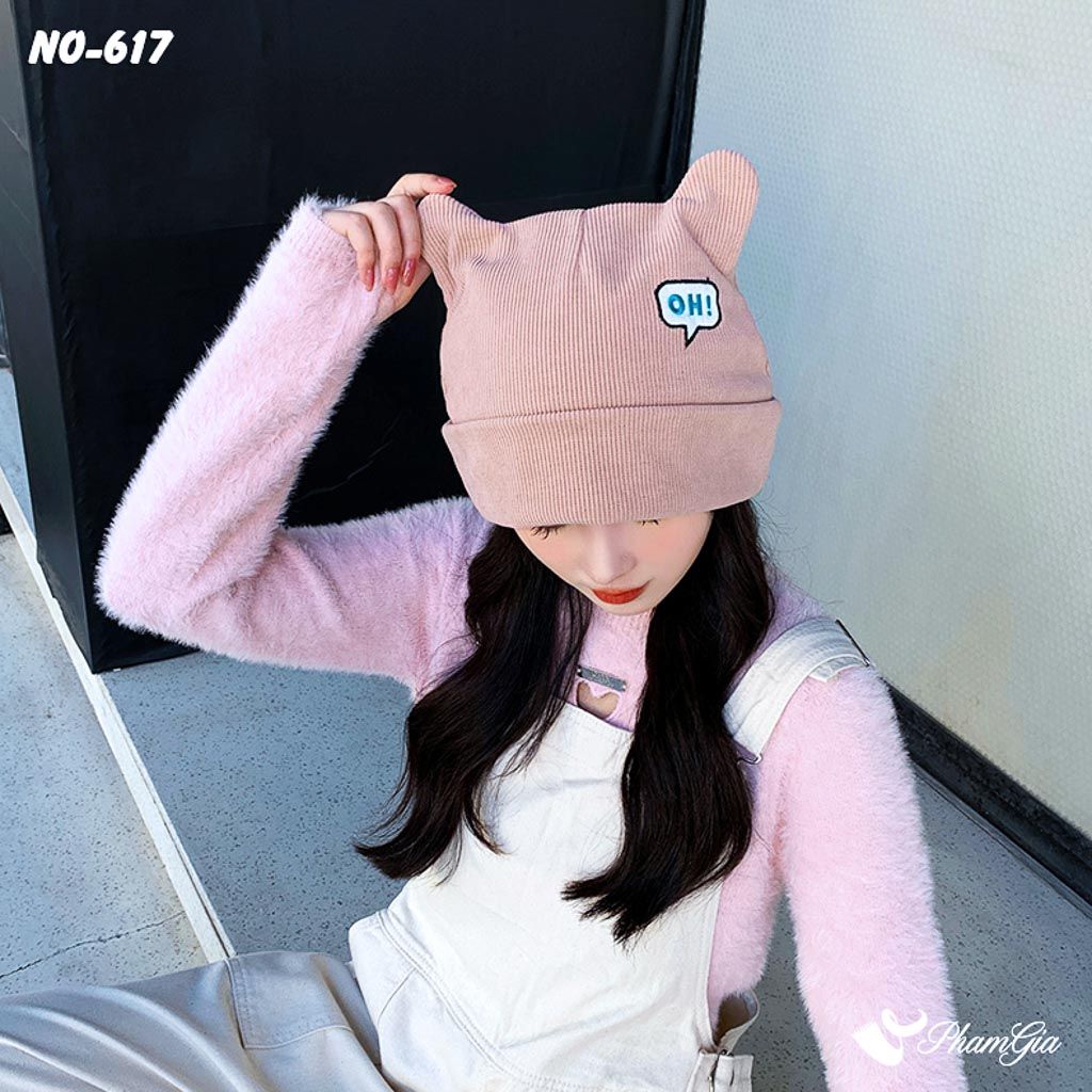 Người Mẫu Đội Nón Ống Thời Trang Phong Cách Tai Gấu Đáng Yêu Màu Hồng Baby