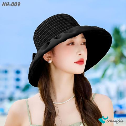 Người Mẫu Đội Nón Rộng Vành Cao Cấp Kết Nơ Thanh Lịch Màu Đen