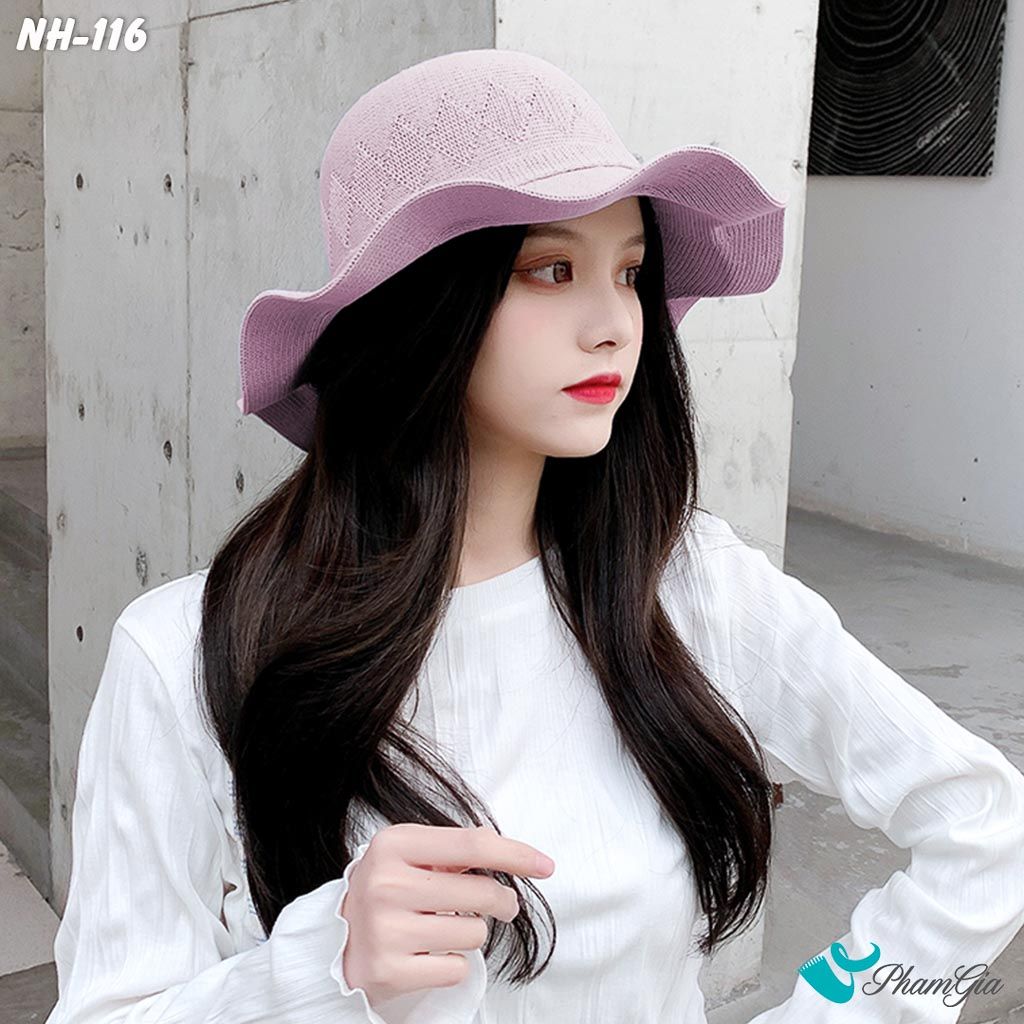 Nón Rộng Vành Luợn Sóng Kết Nơ Màu Hồng