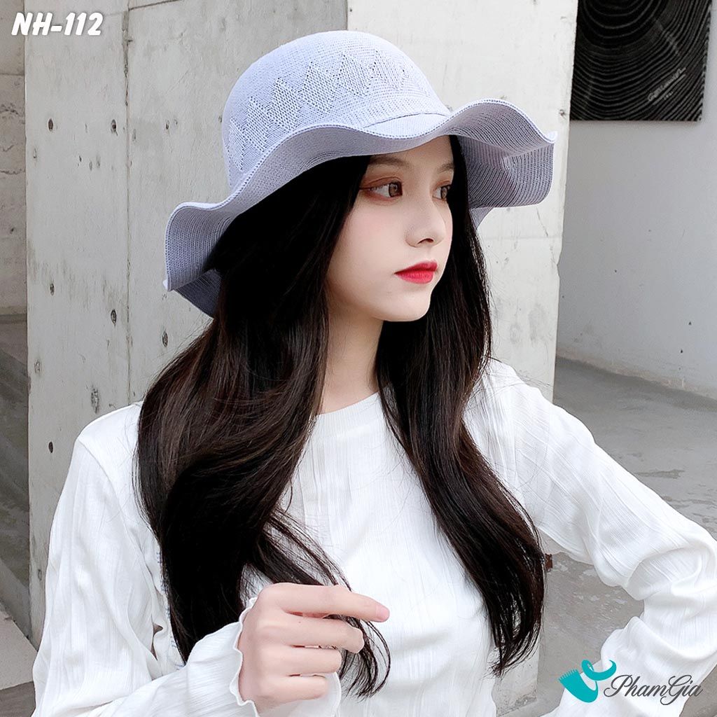 Nón Rộng Vành Luợn Sóng Kết Nơ Màu Xanh Blue