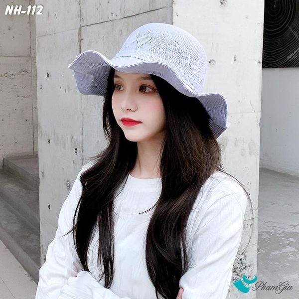 Nón Rộng Vành Luợn Sóng Kết Nơ Màu Xanh Blue (NH112)