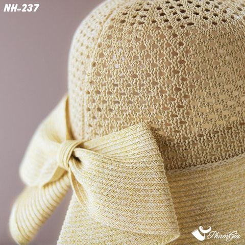 Nón Rộng Vành Trơn Phối Nơ Bản To Màu Kem (NH237)