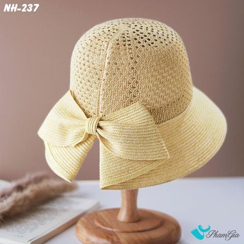 Nón Rộng Vành Trơn Phối Nơ Bản To Màu Kem (NH237)