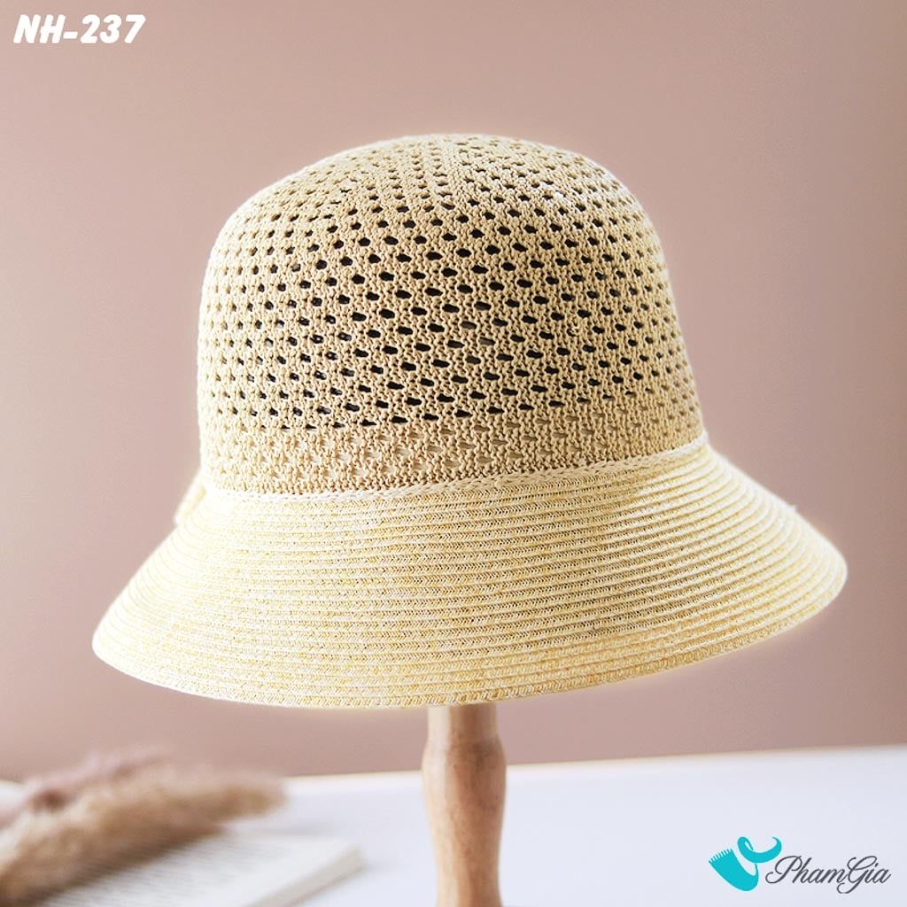 Nón Rộng Vành Trơn Phối Nơ Bản To Màu Kem (NH237)