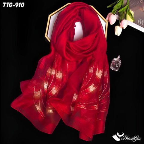 Khăn Choàng Tơ Tằm Gân Cao Cấp Thêu Kết Đính Họa Tiết Xoắn Ốc Màu Đỏ Thanh Lịch