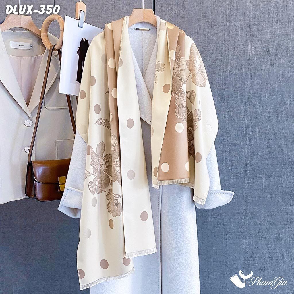 Khăn Choàng Dạ Cashmere Cao Cấp Họa Tiết Hoa Chấm Bi Màu Bạc Xỉu Hiện Đại (DLUX350)