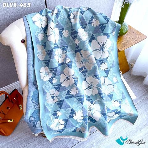 Họa Tiết Khăn Choàng Dạ Cashmere Cao Cấp Họa Tiết Hoa Mai Màu Xanh Baby Thanh Lịch