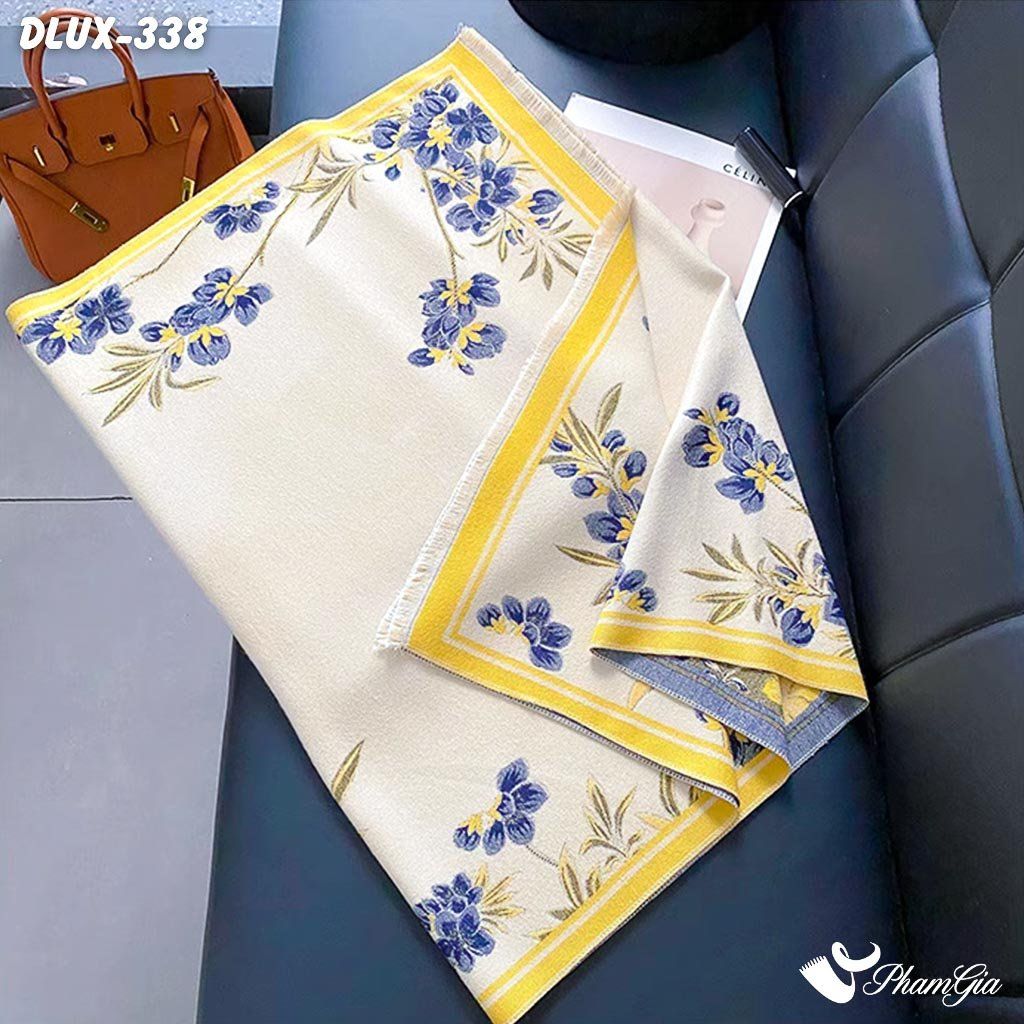 Khăn Choàng Dạ Cashmere Cao Cấp Họa Tiết Hoa Nhài Màu Xanh Navy Trang Nhã (DLUX338)