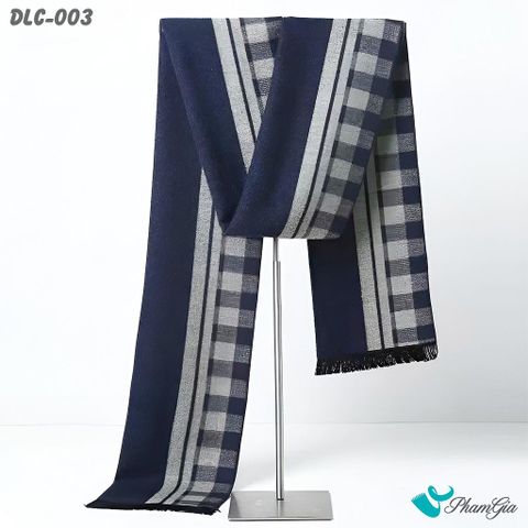 Khăn Choàng Dạ Cashmere Nam Cao Cấp Họa Tiết Ô Vuông Kẻ Sọc Màu Xanh Navy (DLC003)