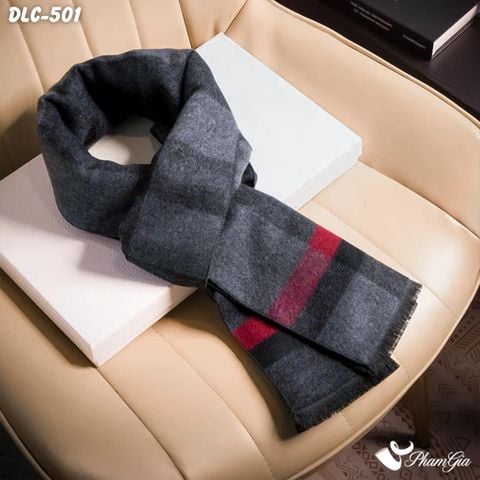 Khăn Choàng Dạ Lông Cừu Cao Cấp Họa Tiết Kẻ Sọc Màu Xám Than Lịch Lãm Cho Nam (DLC501)