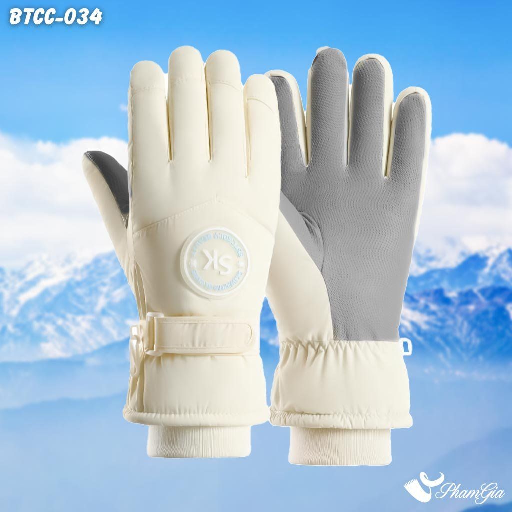 Găng Tay Phao Lót Lông 2 Lớp Siêu Dày Giữ Ấm Mùa Đông, Chống Thấm Nước Cao Cấp Màu Kem (BTCC034)