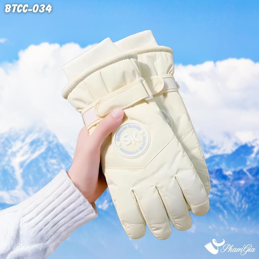 Găng Tay Phao Lót Lông 2 Lớp Siêu Dày Giữ Ấm Mùa Đông, Chống Thấm Nước Cao Cấp Màu Kem (BTCC034)