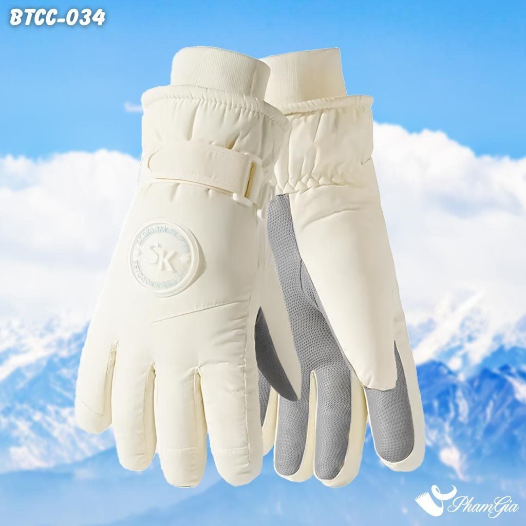 Găng Tay Phao Lót Lông 2 Lớp Siêu Dày Giữ Ấm Mùa Đông, Chống Thấm Nước Cao Cấp Màu Kem (BTCC034)