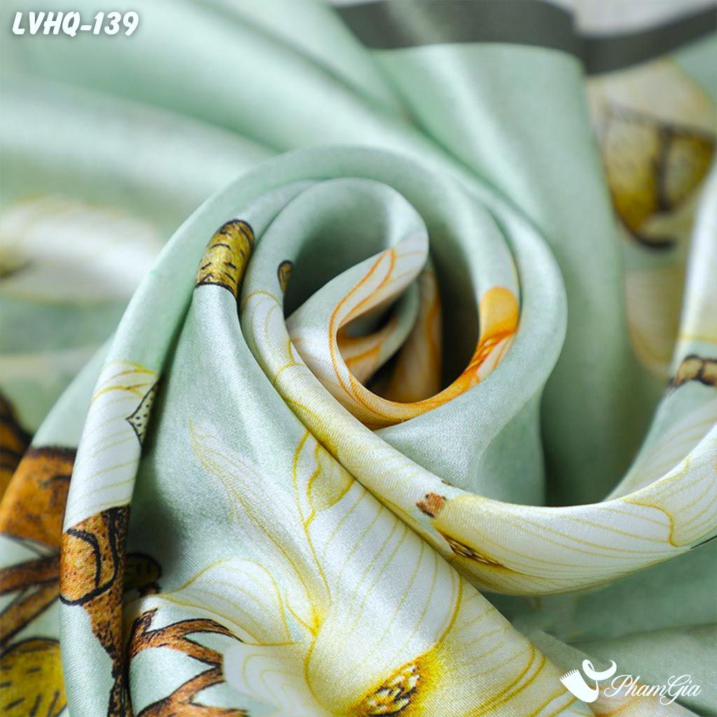 Khăn Lụa Vuông 70*70Cm Phong Cách Hàn Quốc Họa Tiết Hoa Mộc Lan Màu Xanh Mint (LVHQ139)