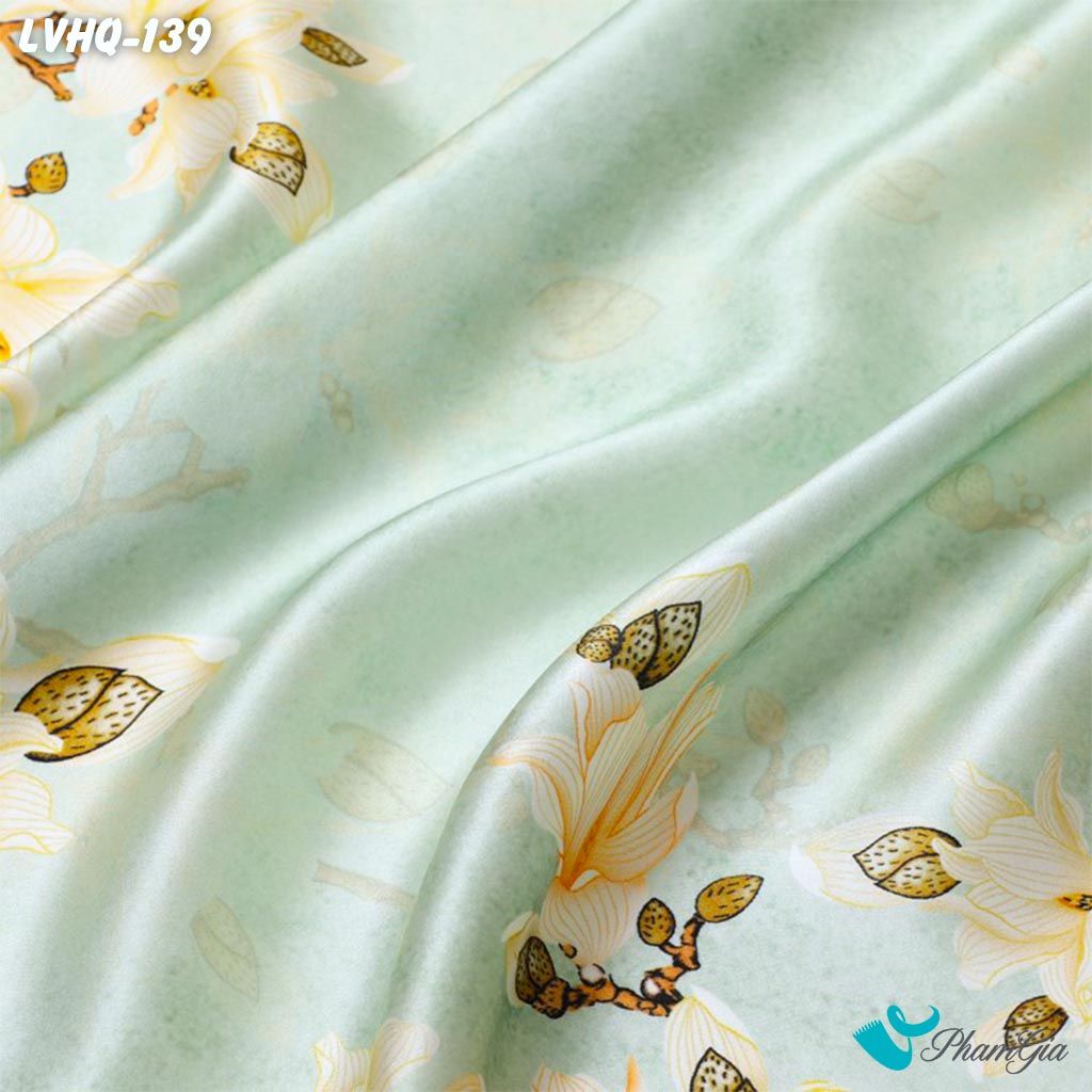 Khăn Lụa Vuông 70*70Cm Phong Cách Hàn Quốc Họa Tiết Hoa Mộc Lan Màu Xanh Mint (LVHQ139)