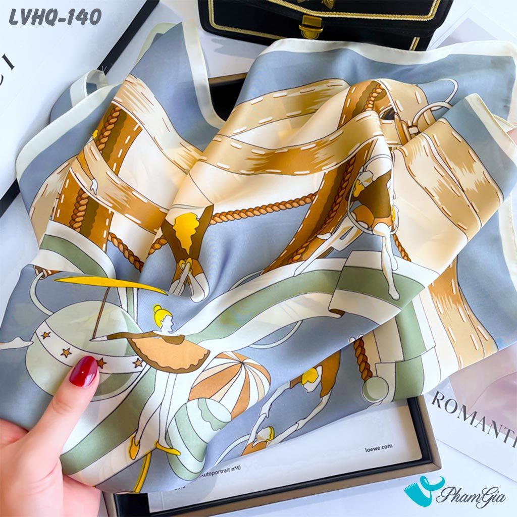 Khăn Lụa Vuông 70*70Cm Phong Cách Hàn Quốc Họa Tiết Retro Màu Xám Xanh Thanh Lịch (LVHQ140)