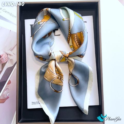 Khăn Lụa Vuông 70*70Cm Phong Cách Hàn Quốc Họa Tiết Retro Màu Xám Xanh Thanh Lịch (LVHQ140)
