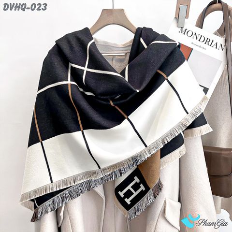 Góc Thẳng Khăn Choàng Dạ Cashmere Vuông Phong Cách Hàn Quốc Cao Cấp Họa Tiết Caro Phối Màu Đen - Nâu Đất