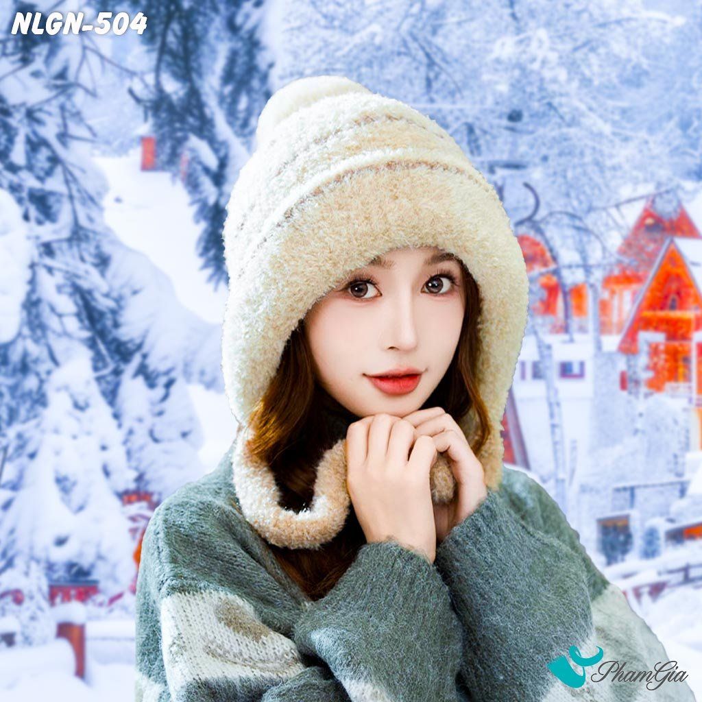 Nón Len Phối Lông Xù Giữ Nhiệt Chuyên Dụng 2 Lớp Phối Viền Cao Cấp Màu Kem (NLGN504)