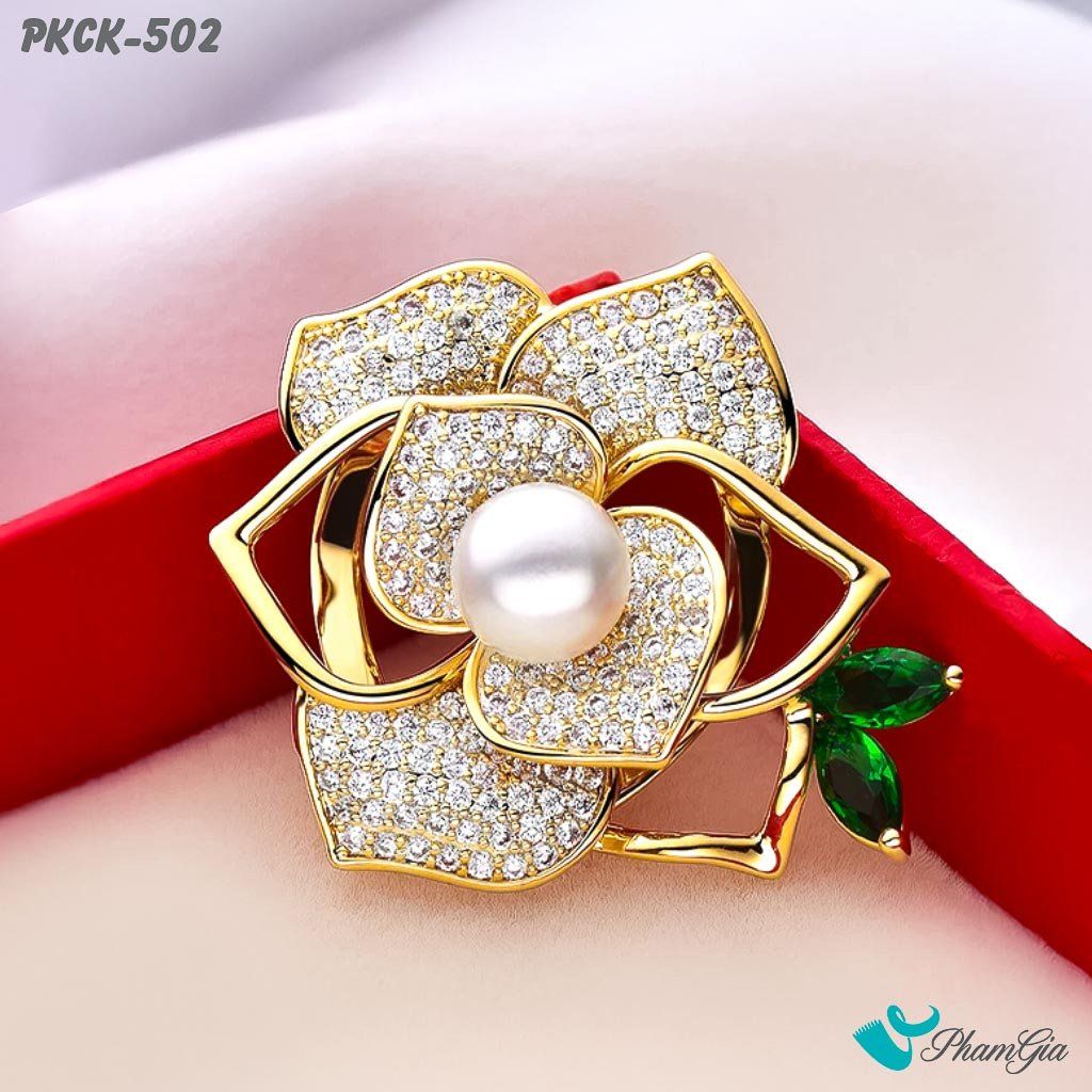 Phụ Kiện Cài Khăn, Cài Áo Đa Năng Họa Tiết Họa Tiết Hoa Trà Đính Đá (PKCK502)