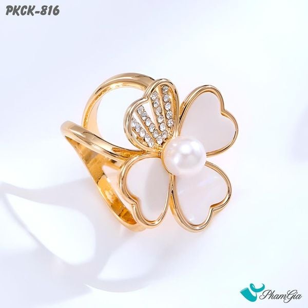 Phụ Kiện Cài Khăn Cỏ 4 Lá Đính Ngọc Men Trắng Thanh Lịch (PKCK816)