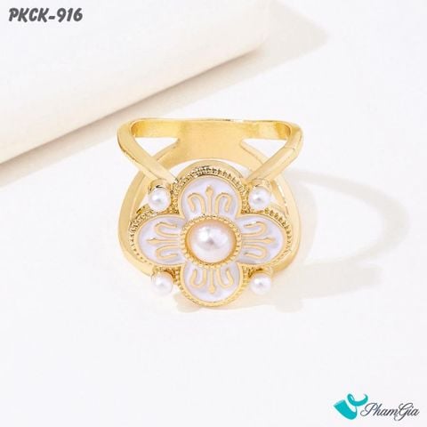 Góc Trên Phụ Kiện Cài Khăn Đính Ngọc Trai Phong Cách Cổ Điển Màu Trắng