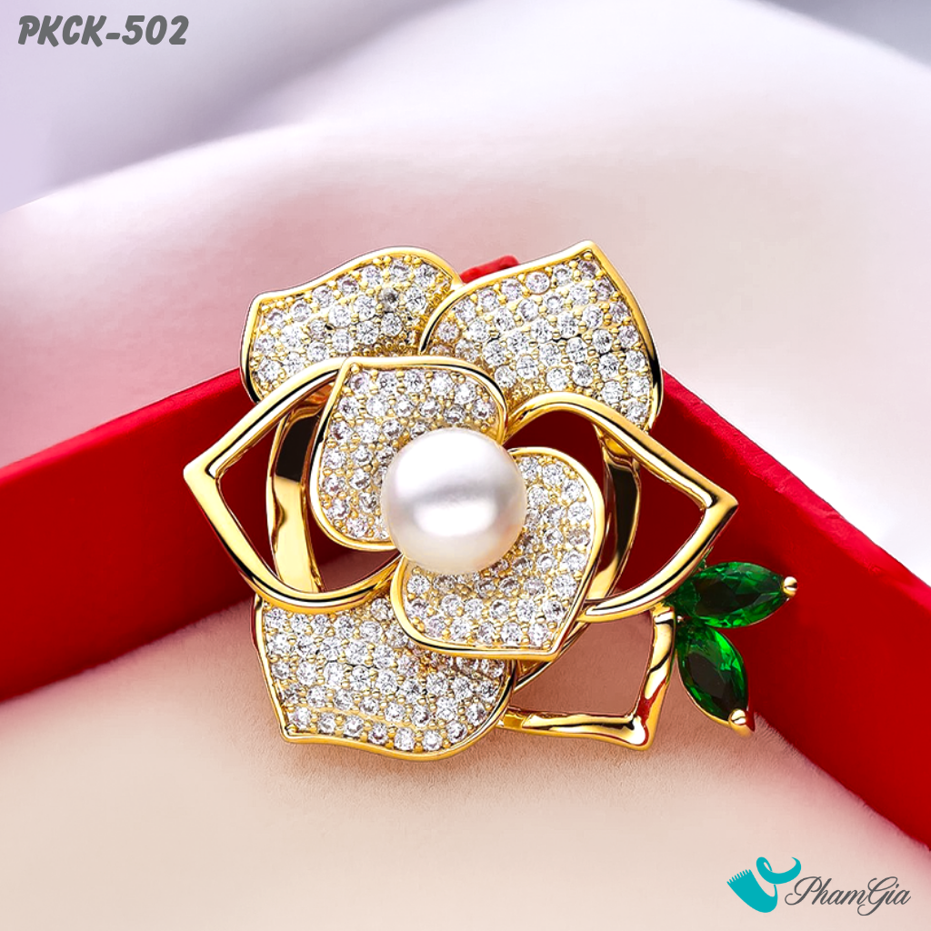 Phụ Kiện Cài Khăn, Cài Áo Đa Năng Họa Tiết Họa Tiết Hoa Trà Đính Đá (PKCK502)
