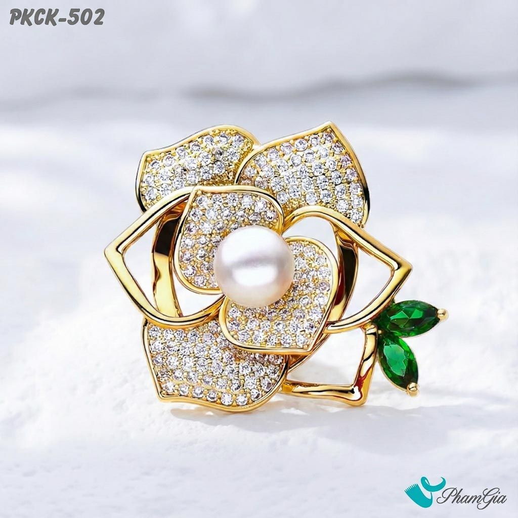 Phụ Kiện Cài Khăn, Cài Áo Đa Năng Họa Tiết Họa Tiết Hoa Trà Đính Đá (PKCK502)