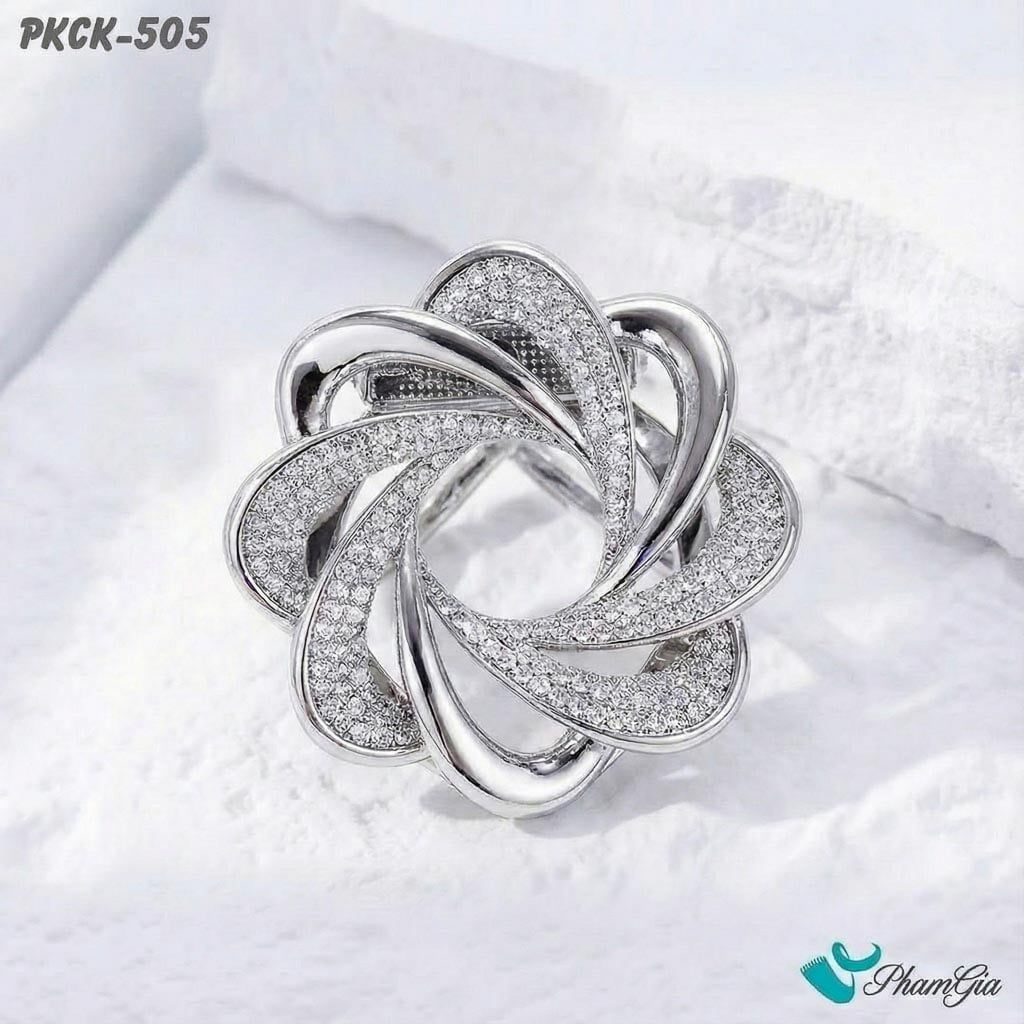 Phụ Kiện Cài Khăn, Cài Áo Đa Năng Họa Tiết Họa Tiết Xoắn Ốc Đính Đá Màu Bạc (PKCK505)