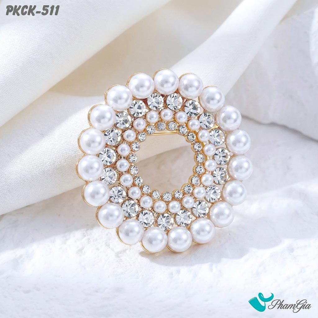 Phụ Kiện Cài Khăn, Cài Áo Đa Năng Họa Tiết Họa Tiết Vòng Tròn Đính Ngọc Trai (PKCK511)