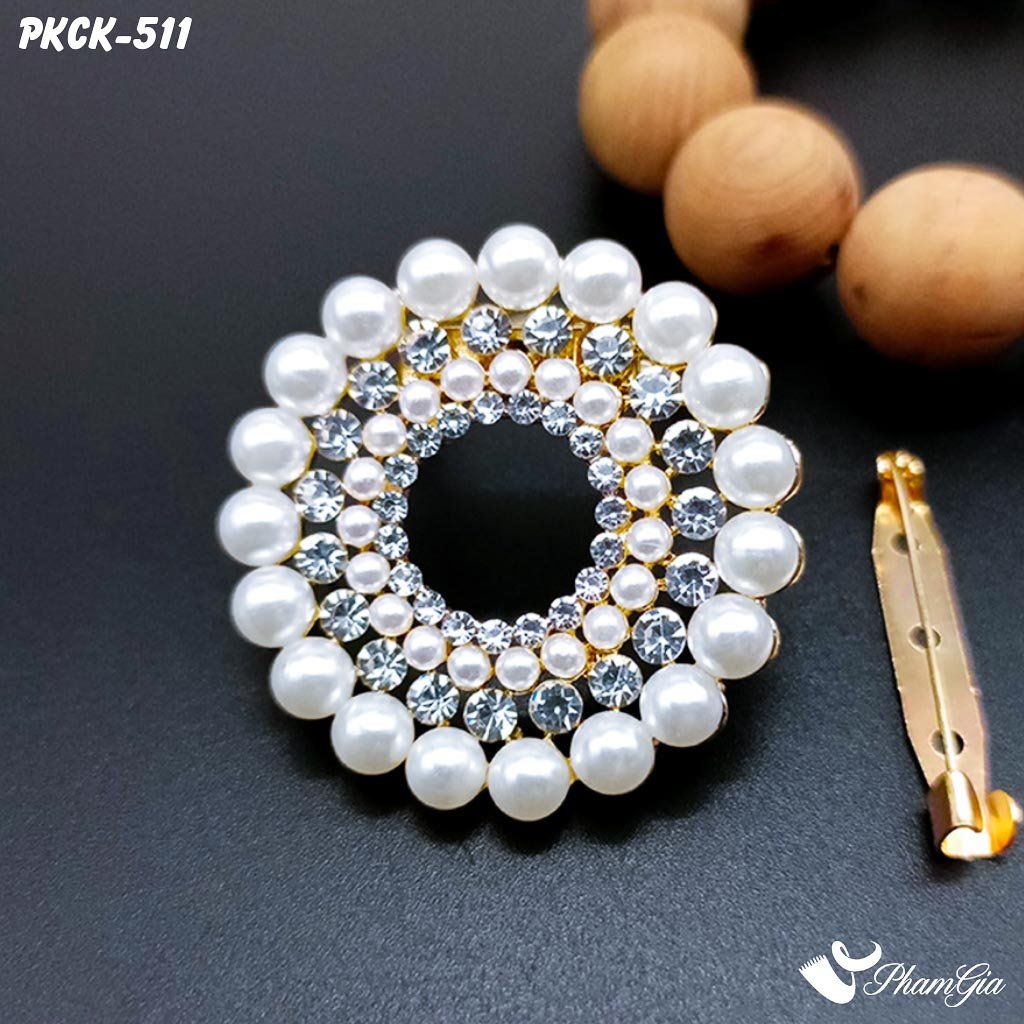 Phụ Kiện Cài Khăn, Cài Áo Đa Năng Họa Tiết Họa Tiết Vòng Tròn Đính Ngọc Trai (PKCK511)