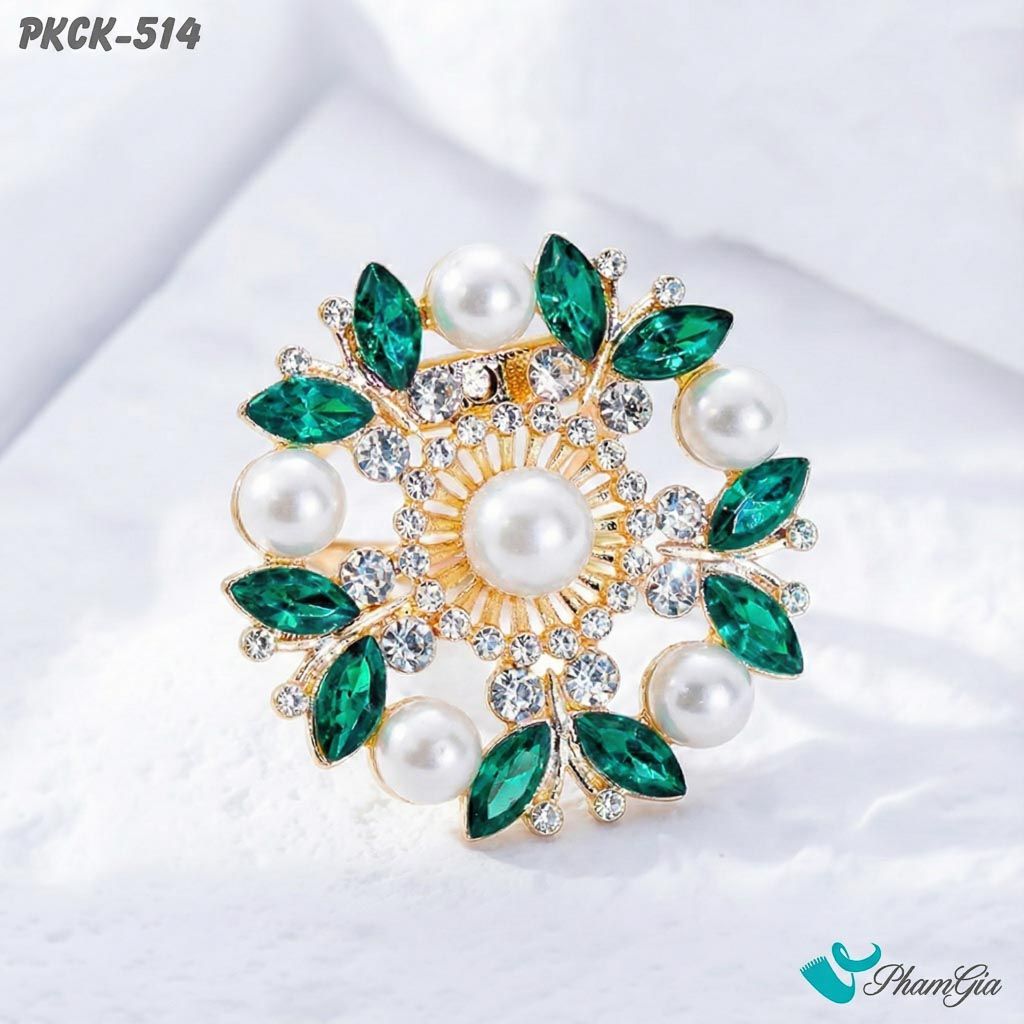 Phụ Kiện Cài Khăn, Cài Áo Đa Năng Họa Tiết Họa Tiết Hoa Kết Lá Đính Ngọc Trai (PKCK514)