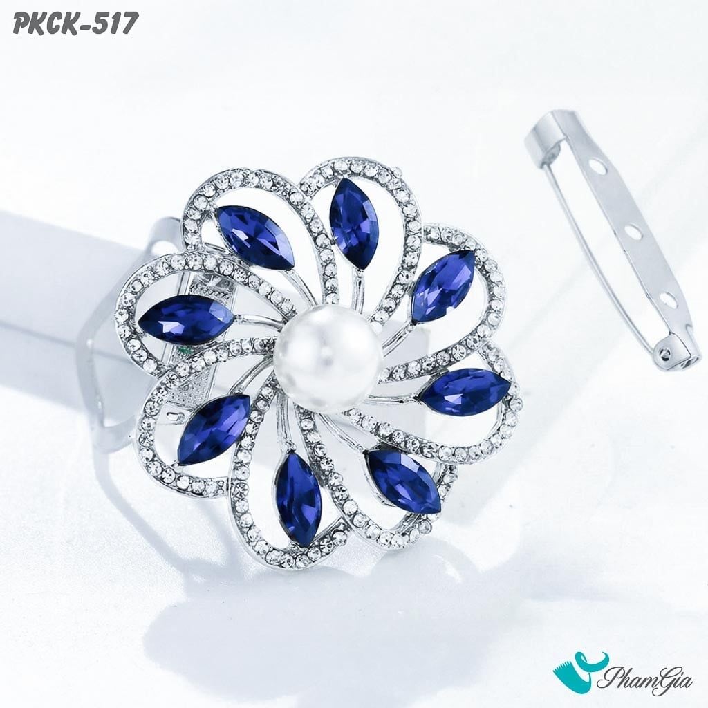 Phụ Kiện Cài Khăn, Cài Áo Đa Năng Họa Tiết Họa Tiết Hoa Xoắn Ốc Đính Đá Xanh (PKCK517)