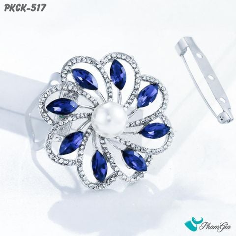 Phụ Kiện Cài Khăn, Cài Áo Đa Năng Họa Tiết Họa Tiết Hoa Xoắn Ốc Đính Đá Xanh (PKCK517)