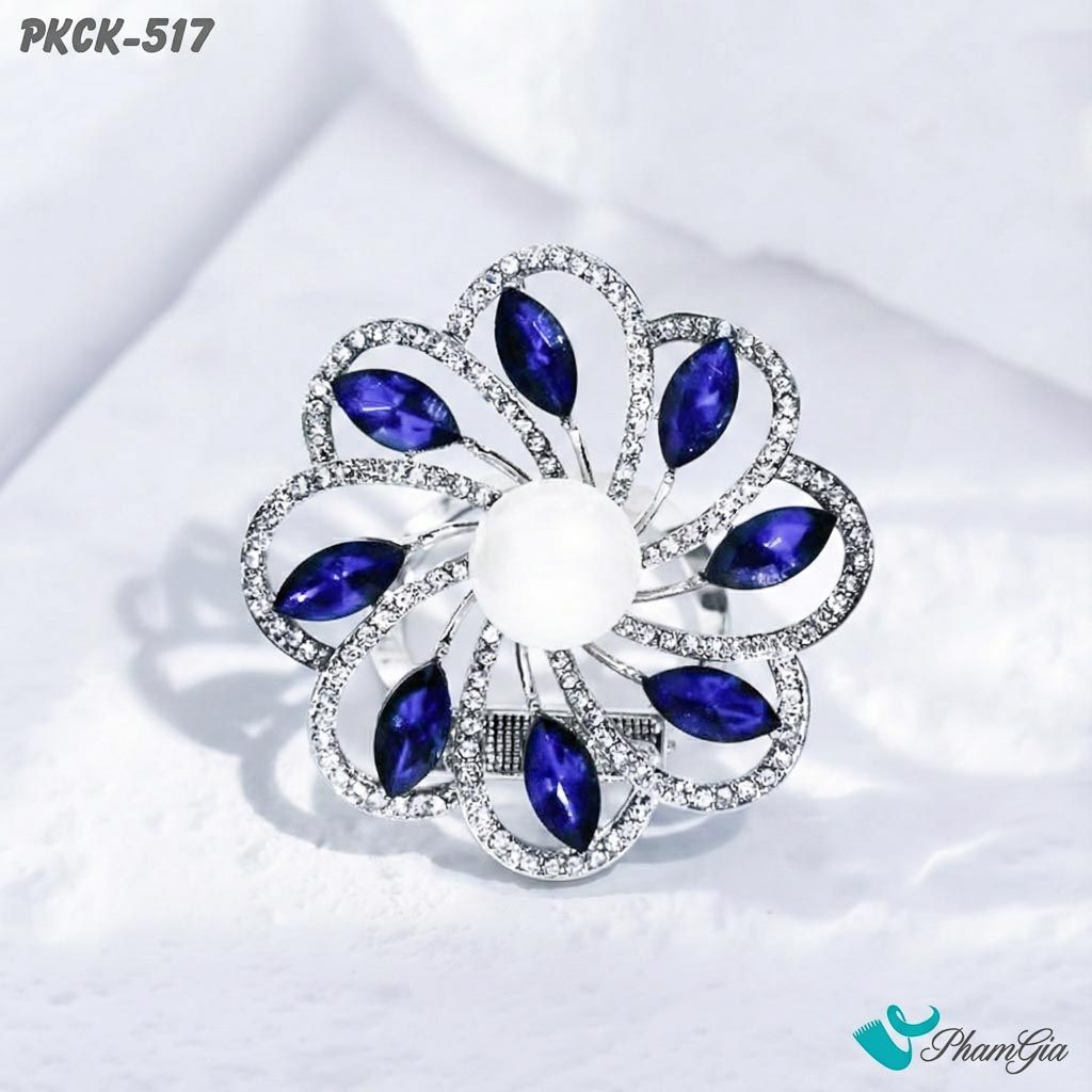 Phụ Kiện Cài Khăn, Cài Áo Đa Năng Họa Tiết Họa Tiết Hoa Xoắn Ốc Đính Đá Xanh (PKCK517)